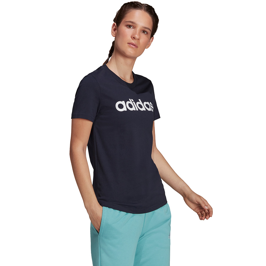 Koszulka damska adidas Essentials Slim Logo granatowa – ujęcie 2