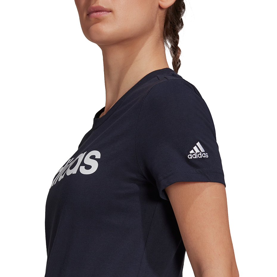 Koszulka damska adidas Essentials Slim Logo granatowa – ujęcie 4