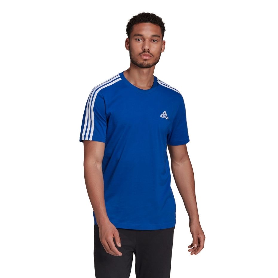 Koszulka męska adidas Essentials 3-Stripes Tee niebieska – ujęcie 3