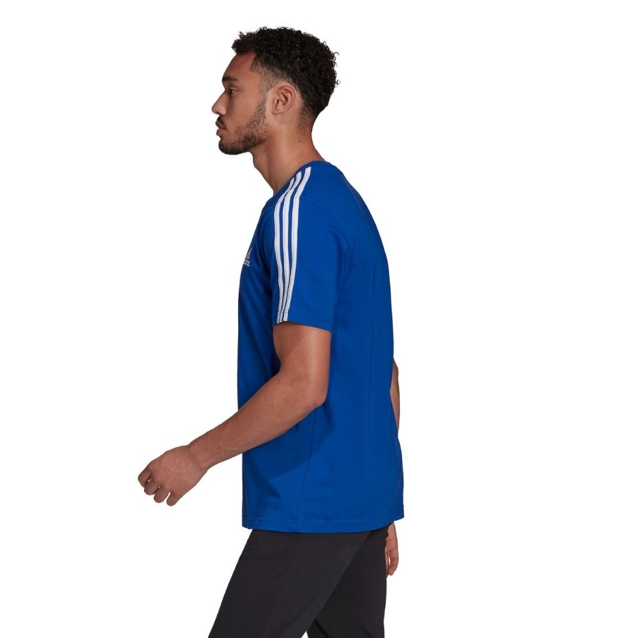 Koszulka męska adidas Essentials 3-Stripes Tee niebieska – ujęcie 4