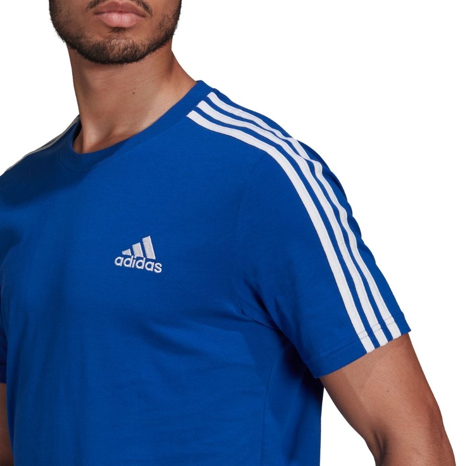 Koszulka męska adidas Essentials 3-Stripes Tee niebieska – ujęcie 6