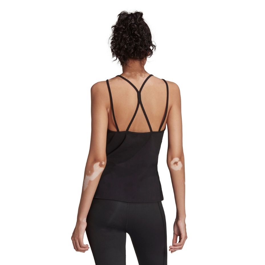 Koszulka damska adidas Studio Slim Strappy Back Tank Top czarna – ujęcie 3