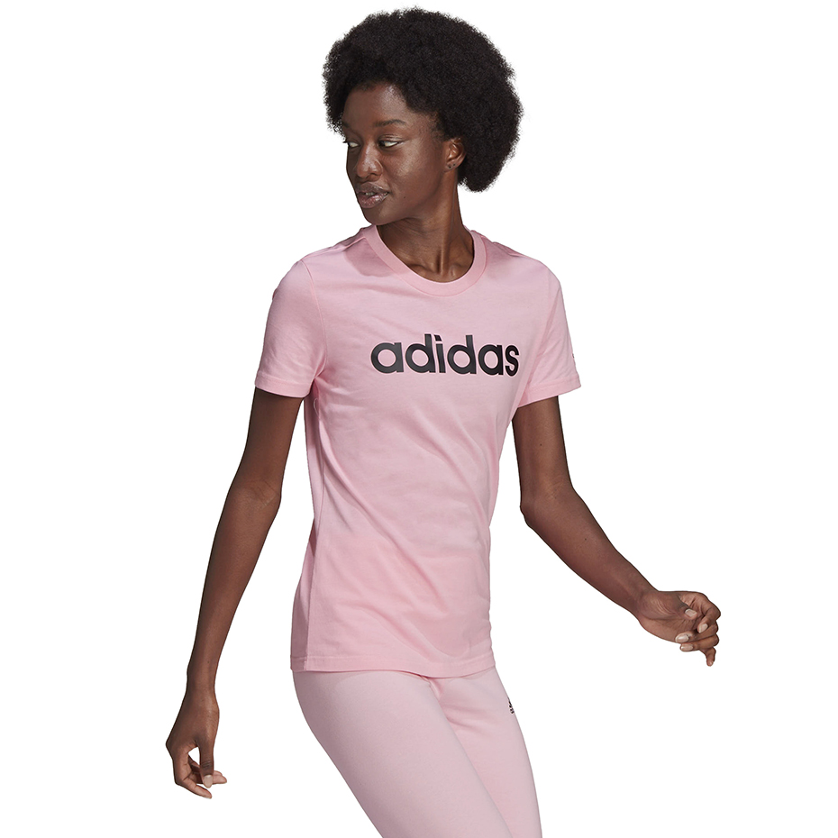 Koszulka damska adidas Loungwear Essentials Slim Logo Tee różowa – ujęcie 5