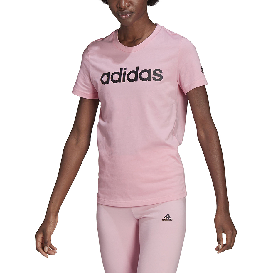 Koszulka damska adidas Loungwear Essentials Slim Logo Tee różowa – ujęcie 6