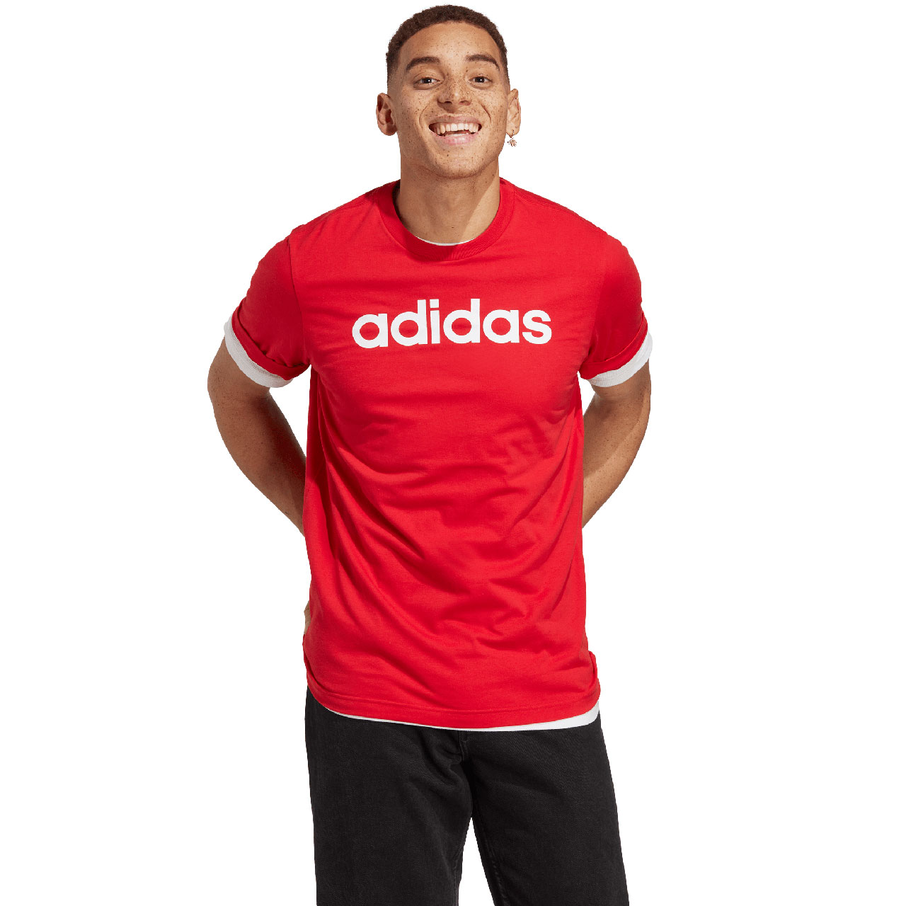 Koszulka męska adidas Essentials Single Jersey Linear Embroidered Logo czerwona – ujęcie 3