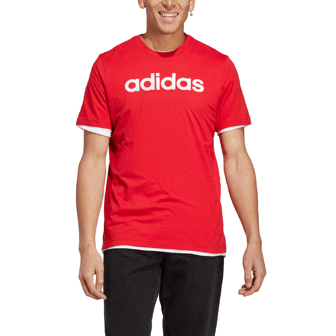 Koszulka męska adidas Essentials Single Jersey Linear Embroidered Logo czerwona – ujęcie 6
