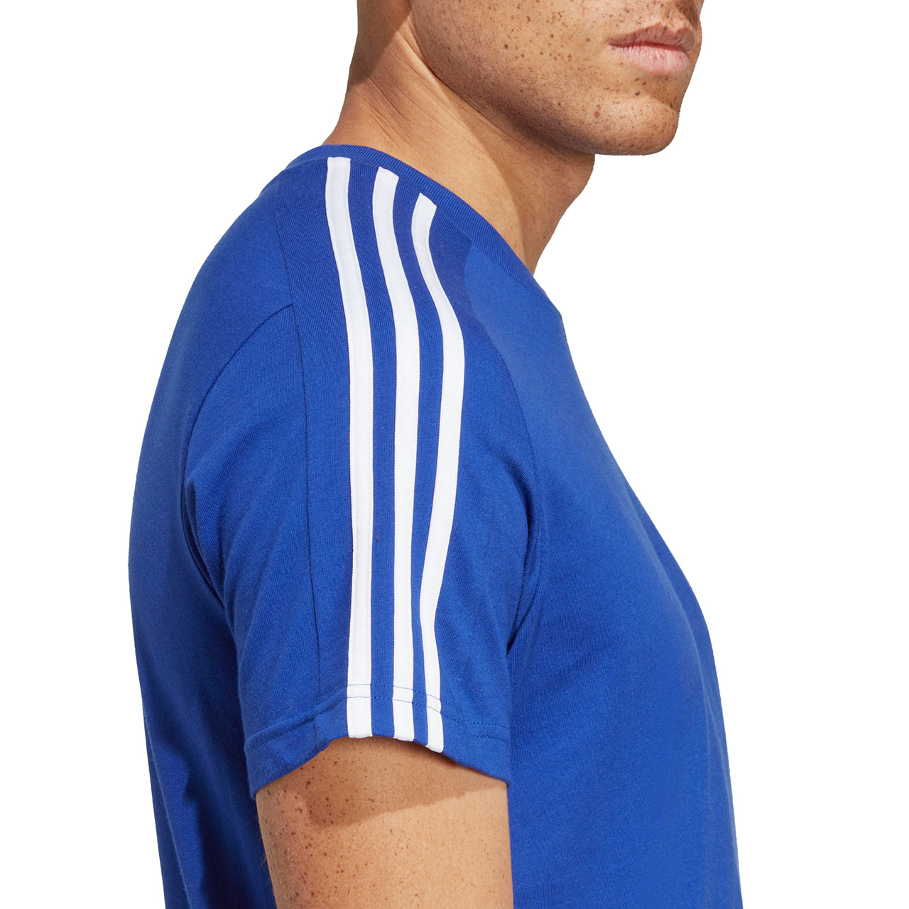 Koszulka męska adidas Essentials Single Jersey 3-Stripes niebieska – ujęcie 5