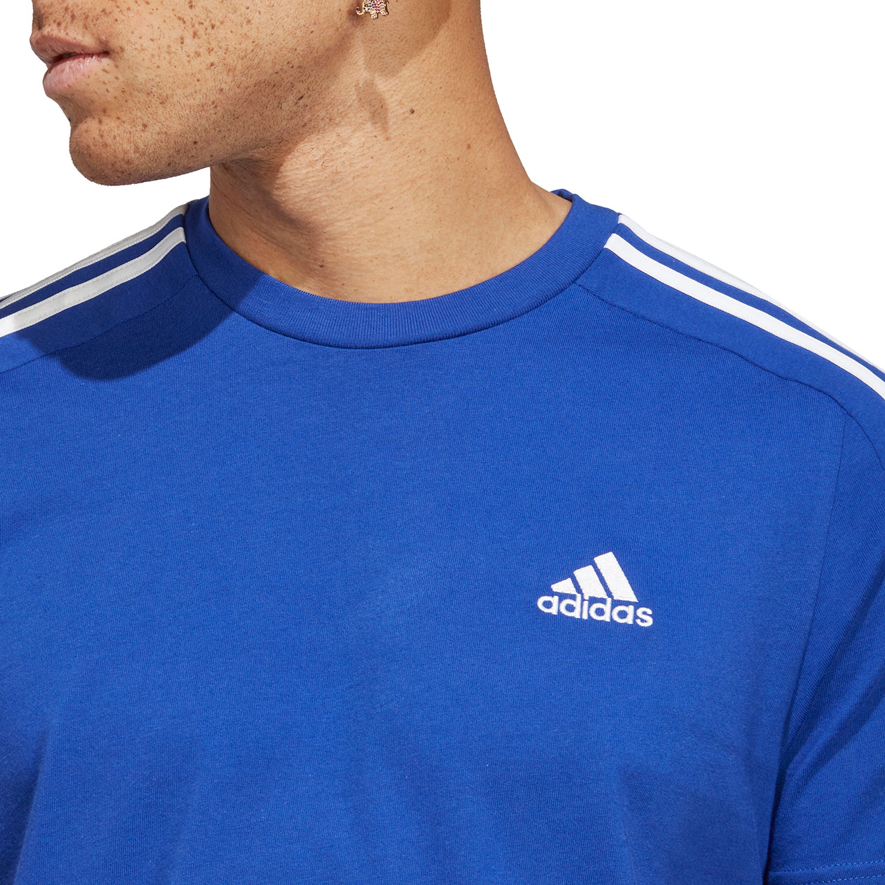 Koszulka męska adidas Essentials Single Jersey 3-Stripes niebieska – ujęcie 6