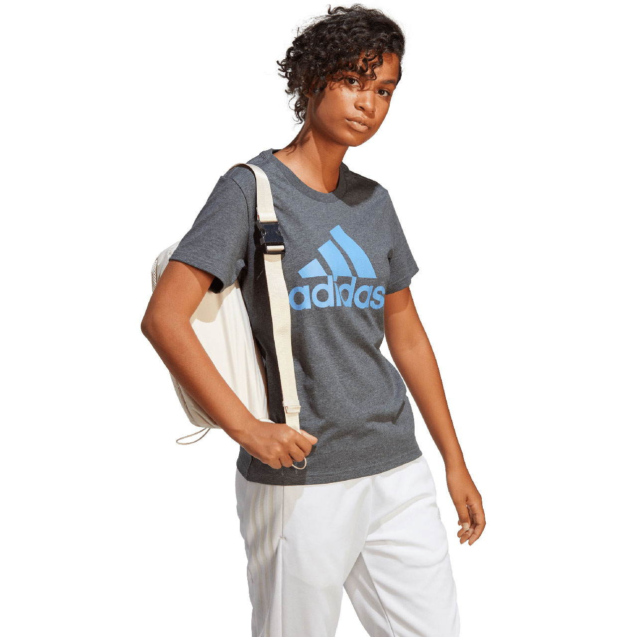 Koszulka damska adidas Loungewear Essentials Logo Tee szara – ujęcie 3