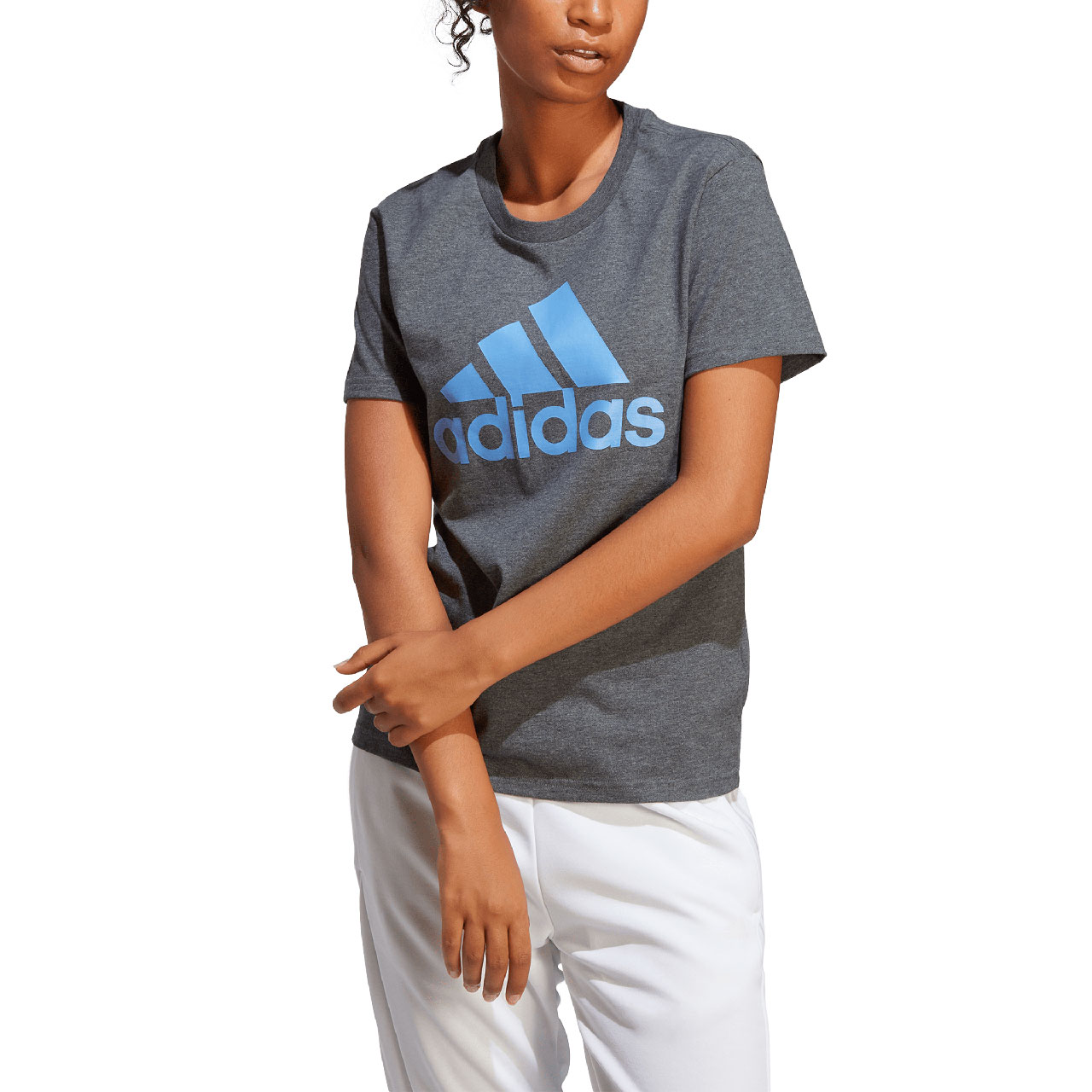 Koszulka damska adidas Loungewear Essentials Logo Tee szara – ujęcie 4