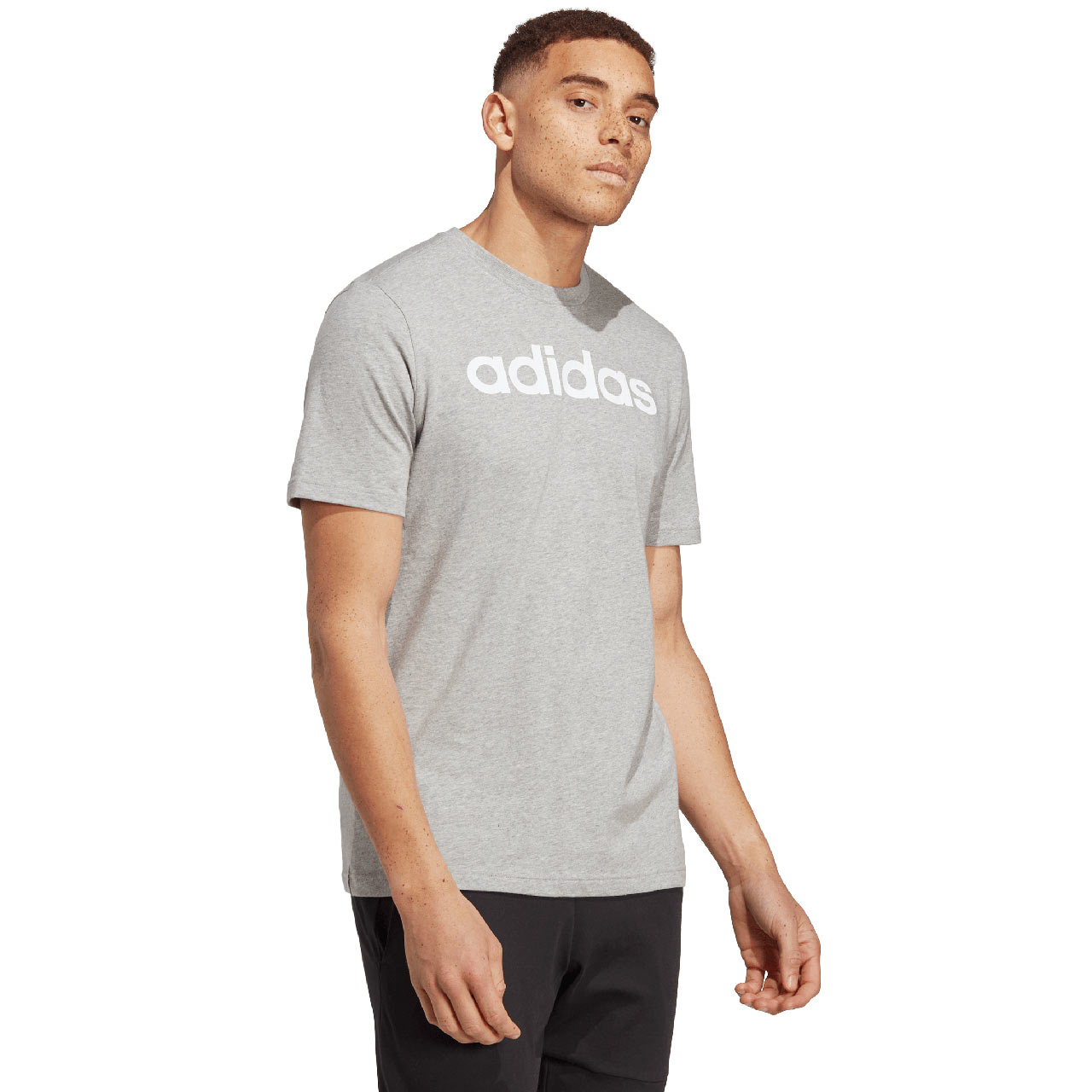 Koszulka męska adidas Essentials Single Jersey Linear Embroidered Logo Tee szara – ujęcie 3