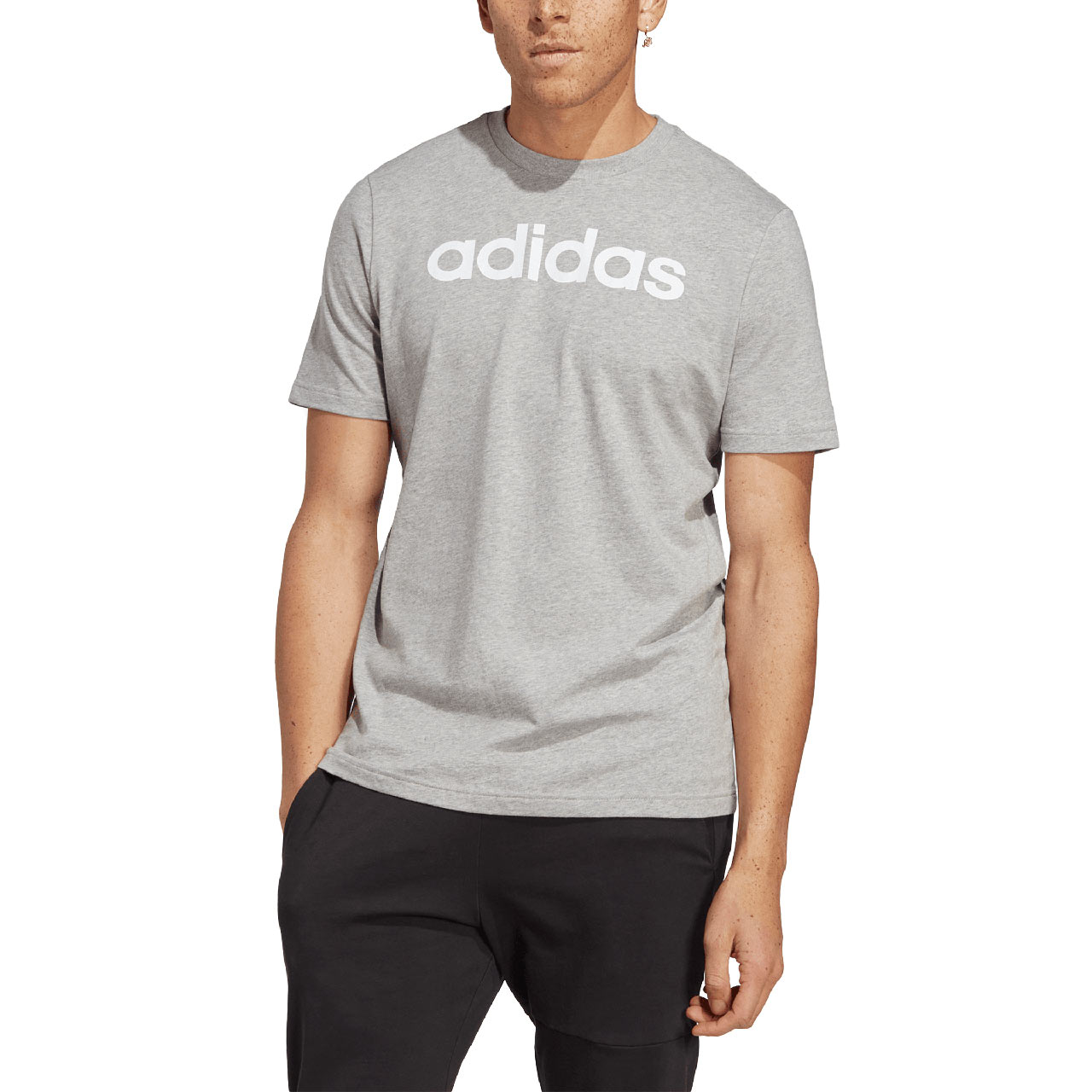 Koszulka męska adidas Essentials Single Jersey Linear Embroidered Logo Tee szara – ujęcie 4