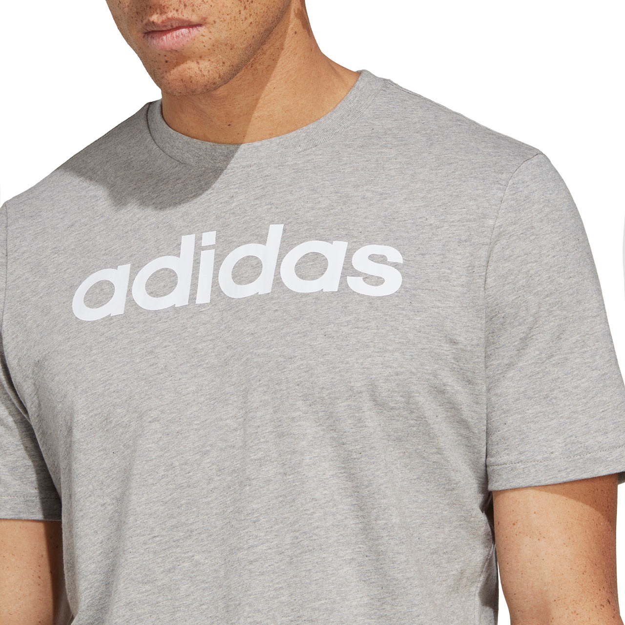 Koszulka męska adidas Essentials Single Jersey Linear Embroidered Logo Tee szara – ujęcie 5