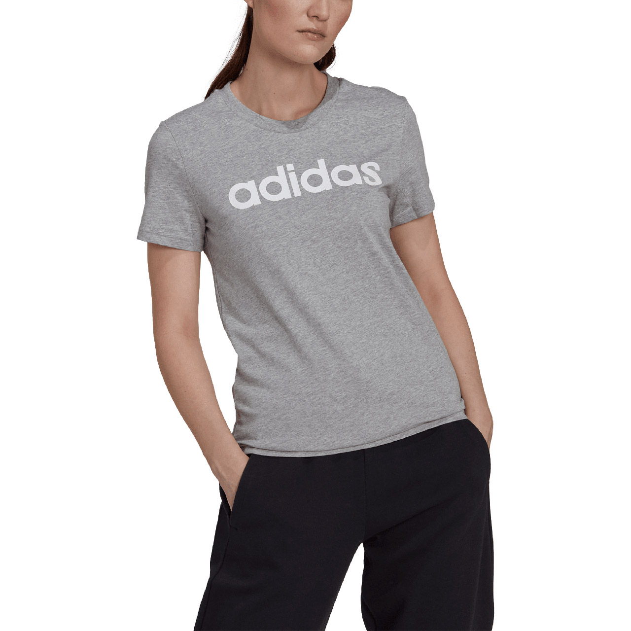 Koszulka damska adidas Loungwear Essentials Slim Logo szara – ujęcie 4