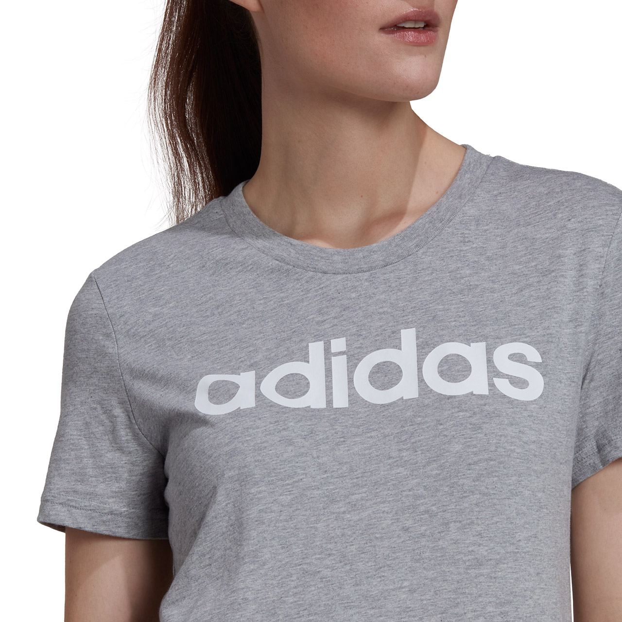 Koszulka damska adidas Loungwear Essentials Slim Logo szara – ujęcie 5