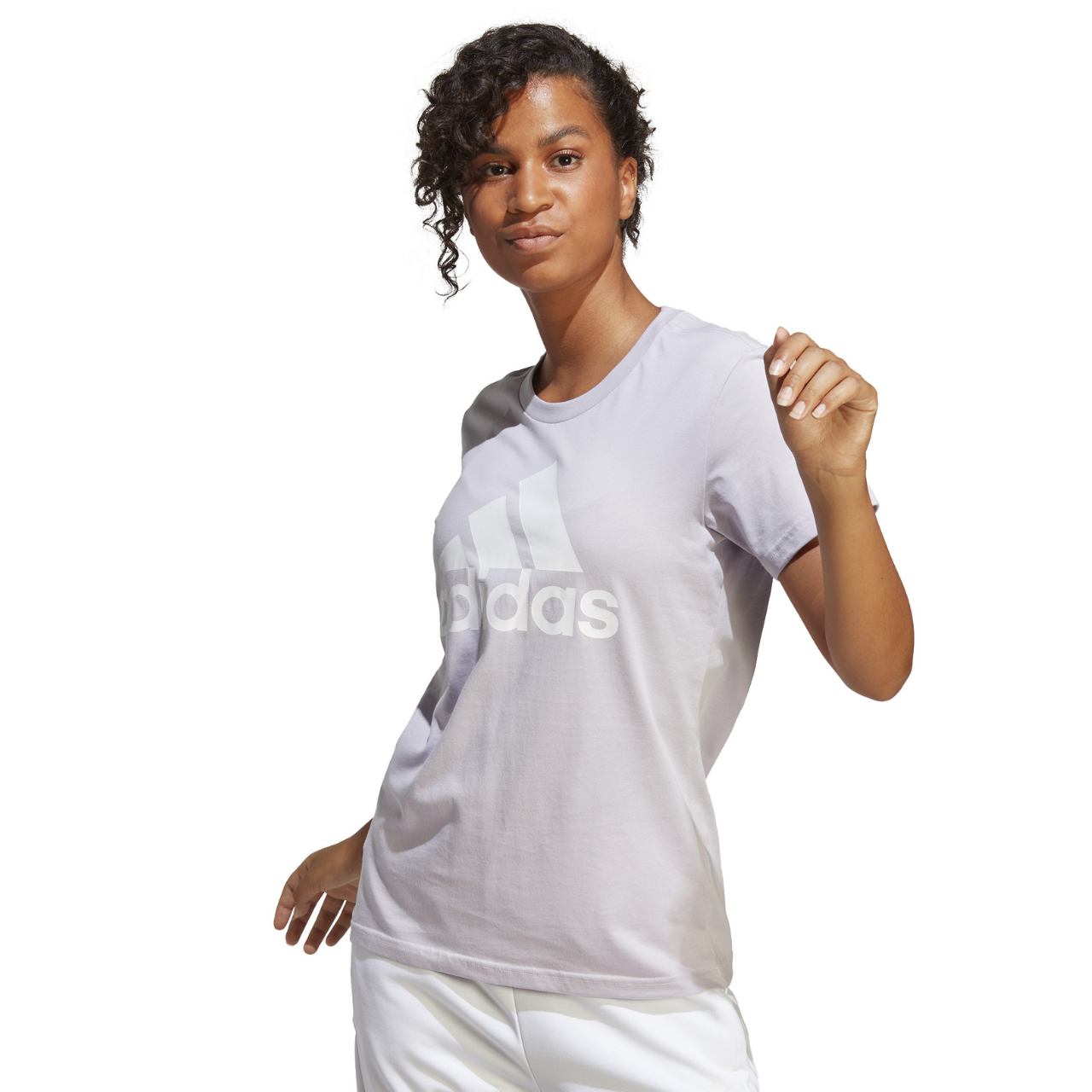 Koszulka damska adidas Loungwear Essentials Logo Tee fioletowa – ujęcie 3