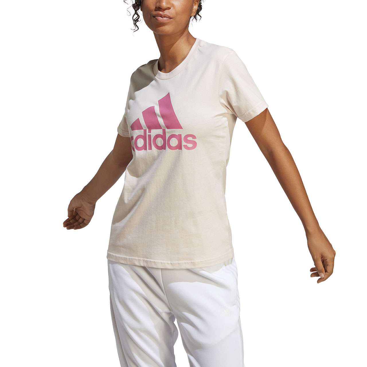 Koszulka damska adidas Loungewear Essentials Logo Tee beżowa – ujęcie 3