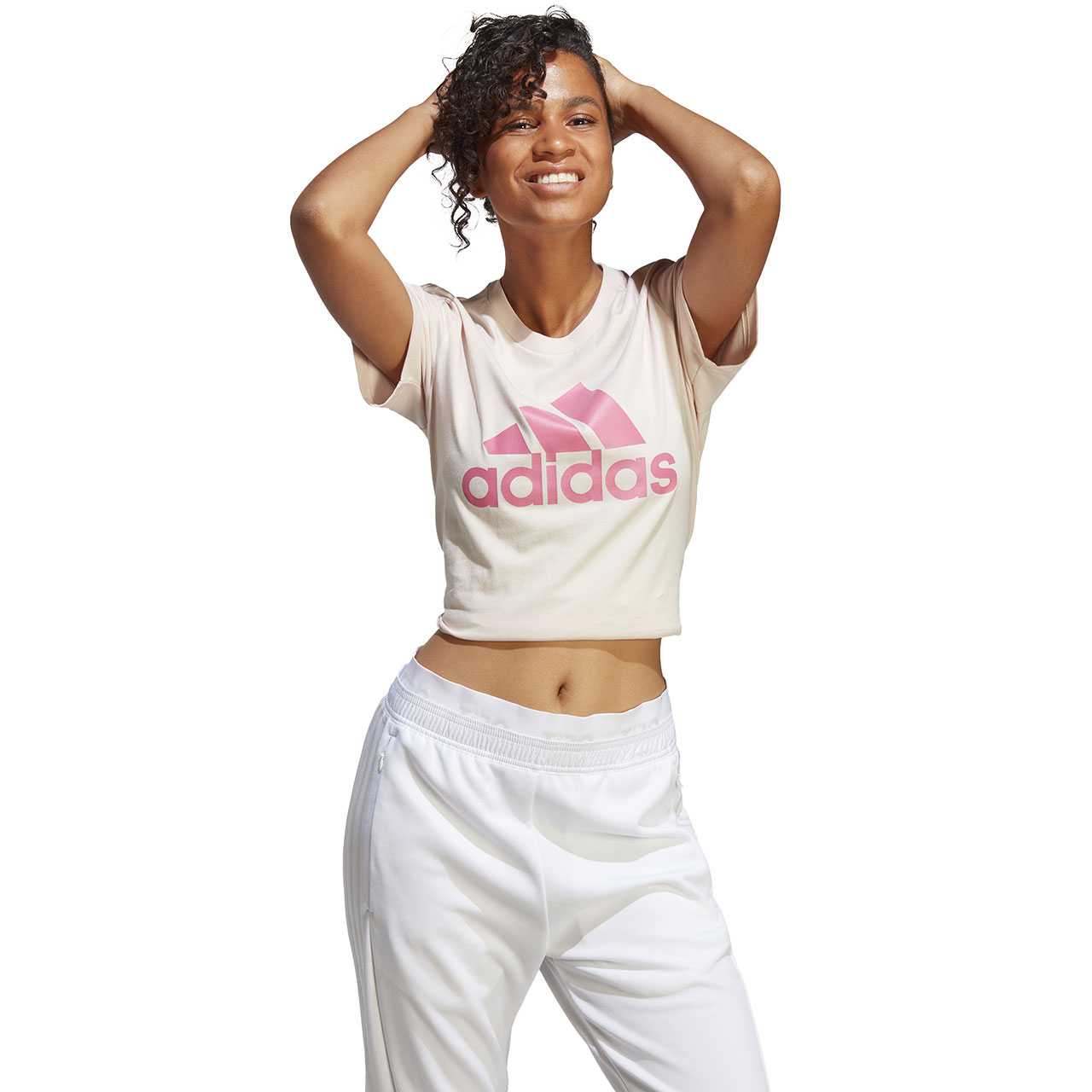 Koszulka damska adidas Loungewear Essentials Logo Tee beżowa – ujęcie 4