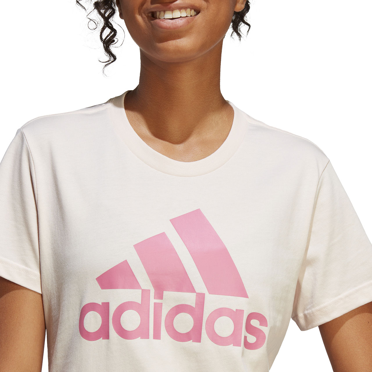 Koszulka damska adidas Loungewear Essentials Logo Tee beżowa – ujęcie 5