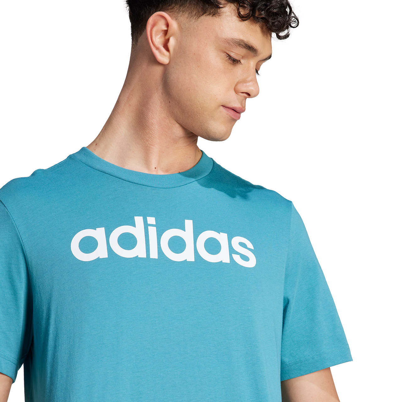 Koszulka męska adidas Essentials Single Jersey Linear Embroidered Logo Tee niebieska – ujęcie 5