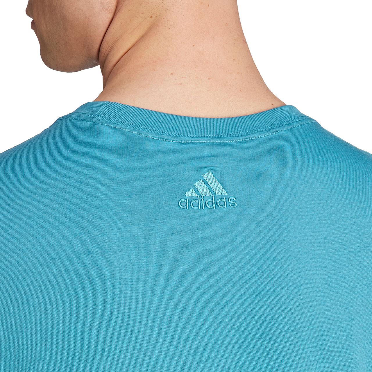 Koszulka męska adidas Essentials Single Jersey Linear Embroidered Logo Tee niebieska – ujęcie 6