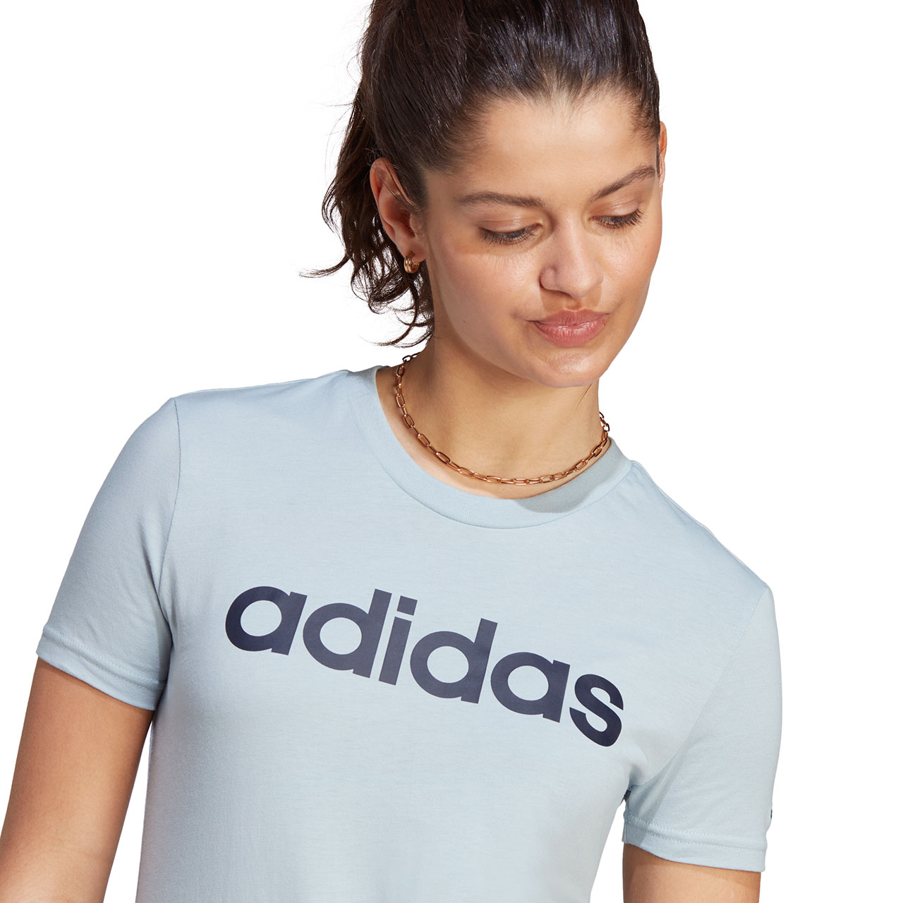 Koszulka damska adidas Loungewear Essentials Slim Logo Tee adidas niebieska – ujęcie 5