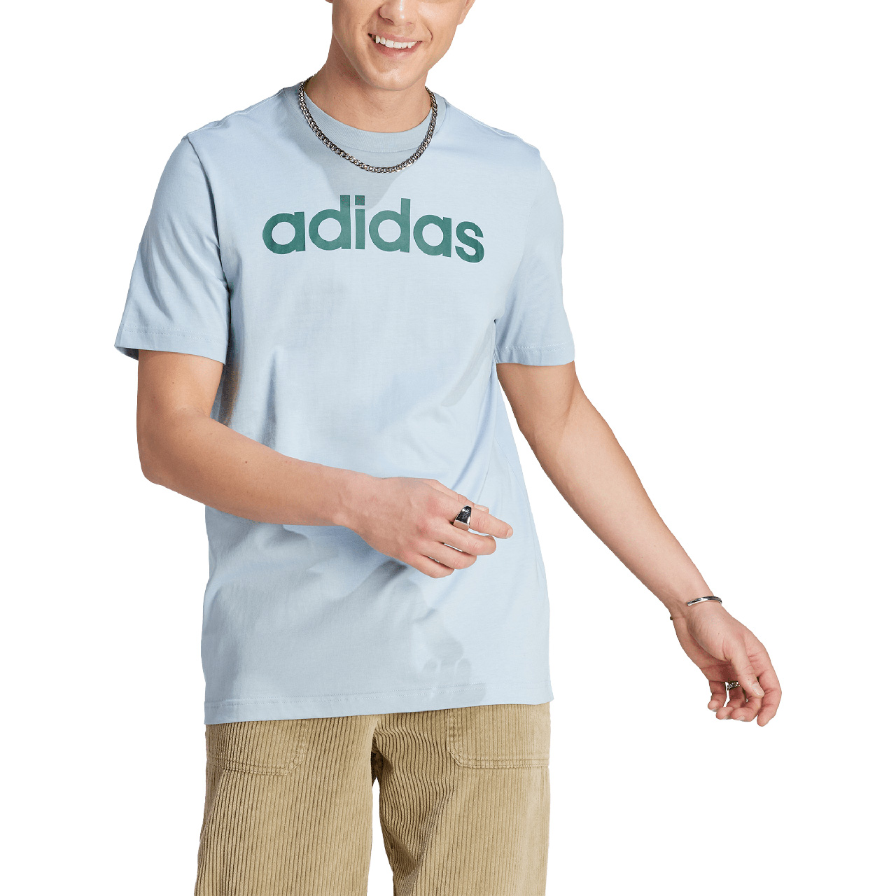 Koszulka męska adidas Essentials Single Jersey Linear Embroidered Logo Tee niebieska – ujęcie 3