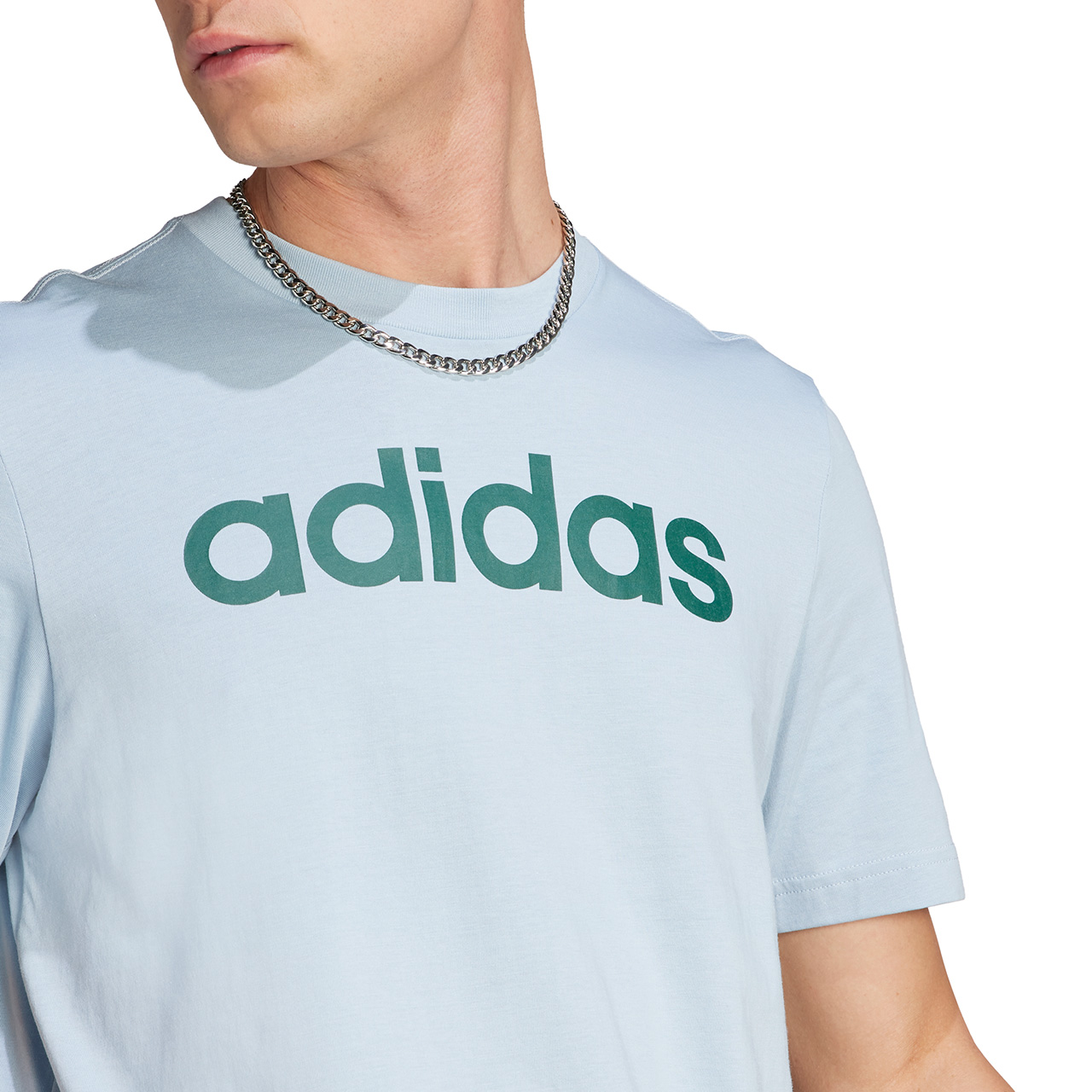 Koszulka męska adidas Essentials Single Jersey Linear Embroidered Logo Tee niebieska – ujęcie 5