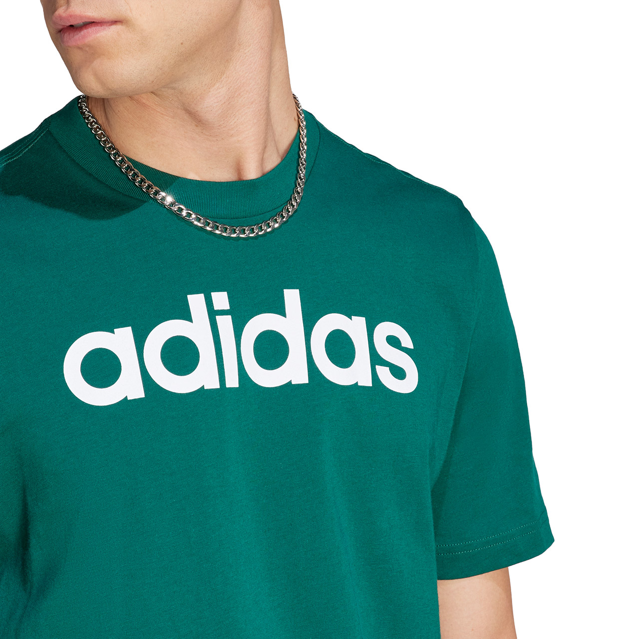 Koszulka męska adidas Essentials Single Jersey Linear Embroidered Logo Tee zielona – ujęcie 6