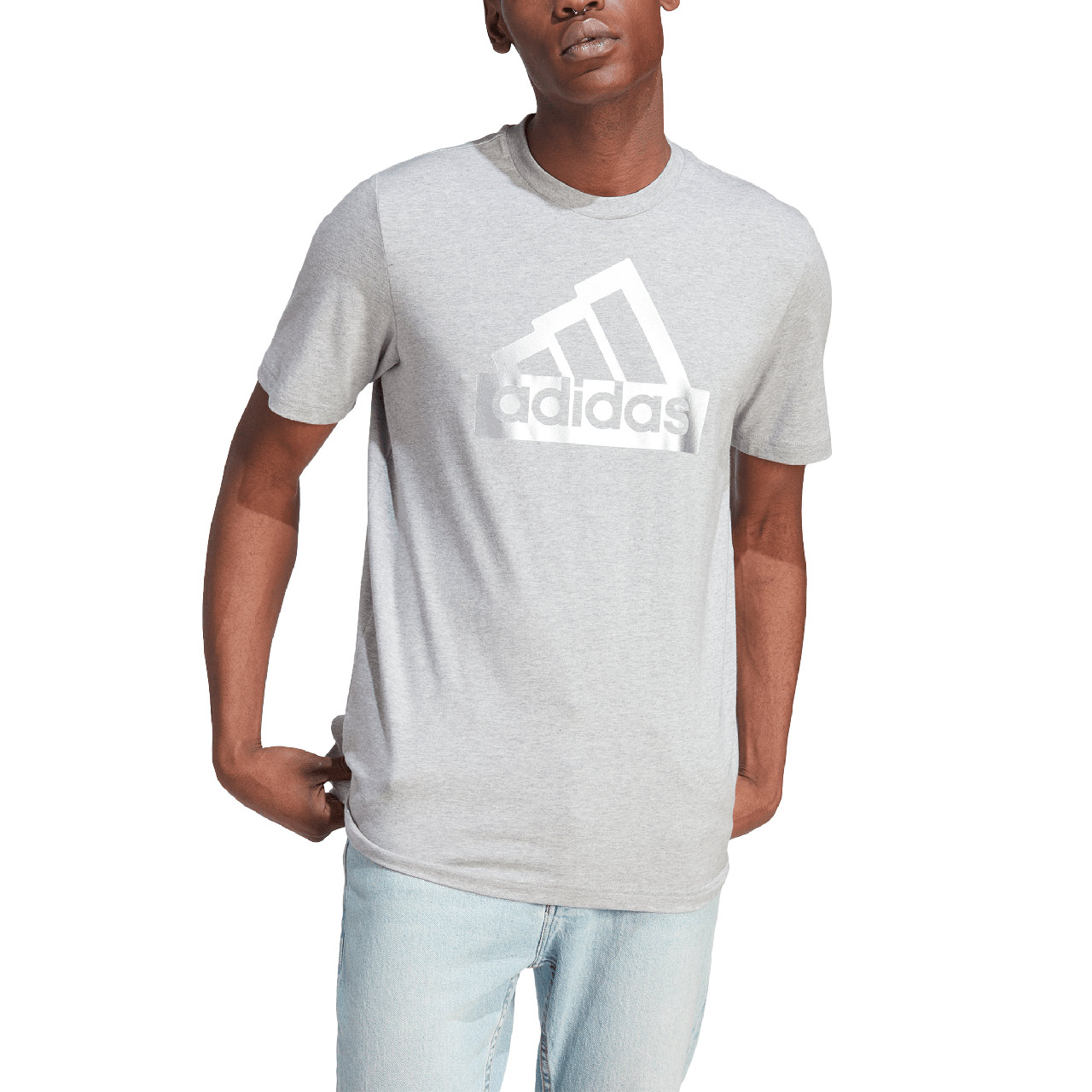 Koszulka męska adidas Sportswear Future Icons Metallic Tee szara – ujęcie 3