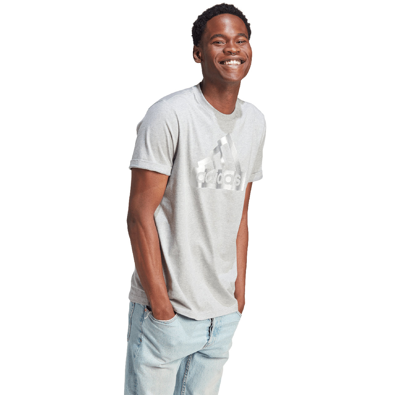 Koszulka męska adidas Sportswear Future Icons Metallic Tee szara – ujęcie 4