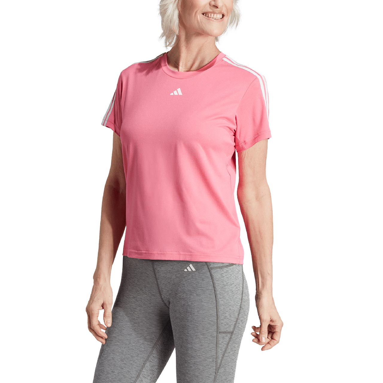 Koszulka damska adidas Aeroready Train Essentials 3-Stripes Tee różowa – ujęcie 4