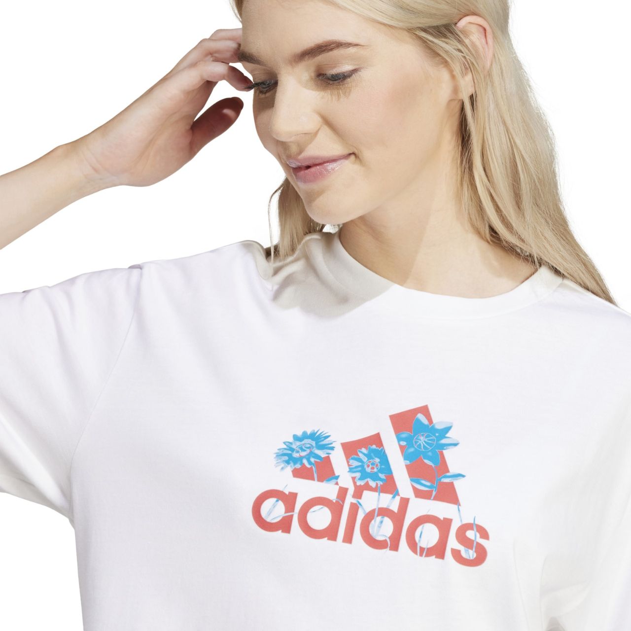 Koszulka damska adidas Flower Pack Badge of Sport biała – ujęcie 6