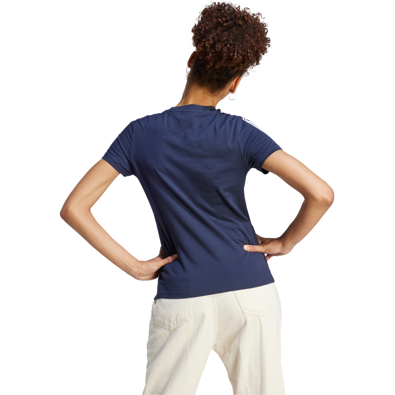 Koszulka damska adidas Essentials Slim 3-Stripes Tee granatowa – ujęcie 3