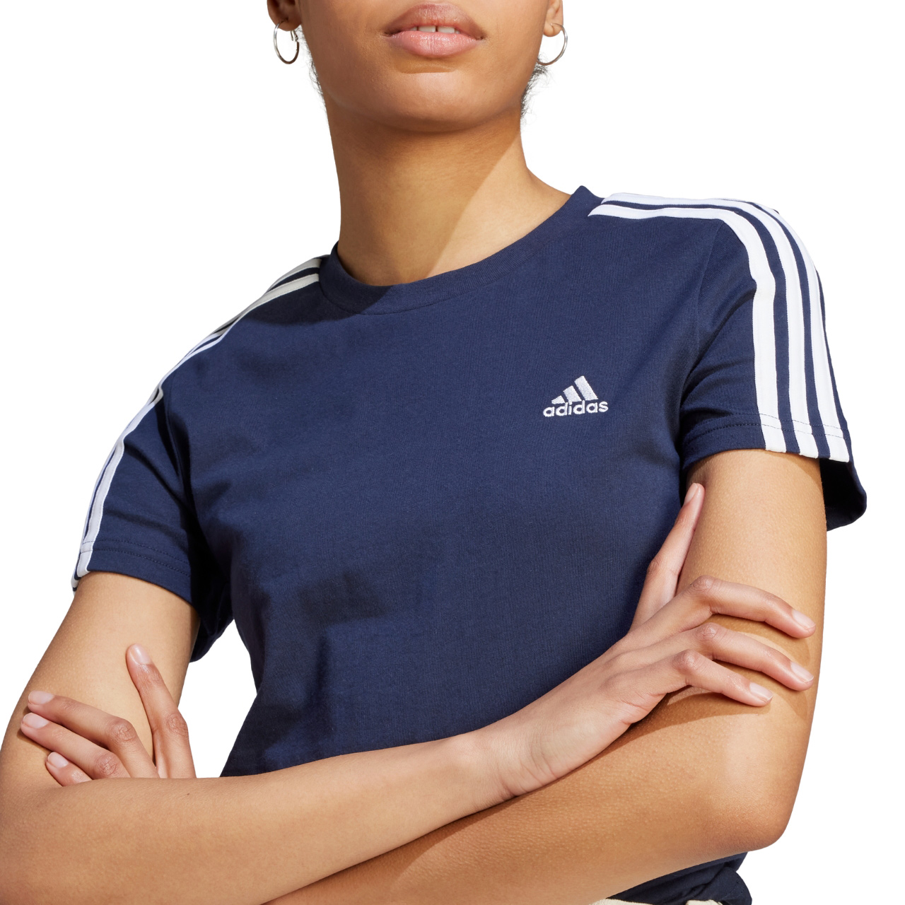 Koszulka damska adidas Essentials Slim 3-Stripes Tee granatowa – ujęcie 4