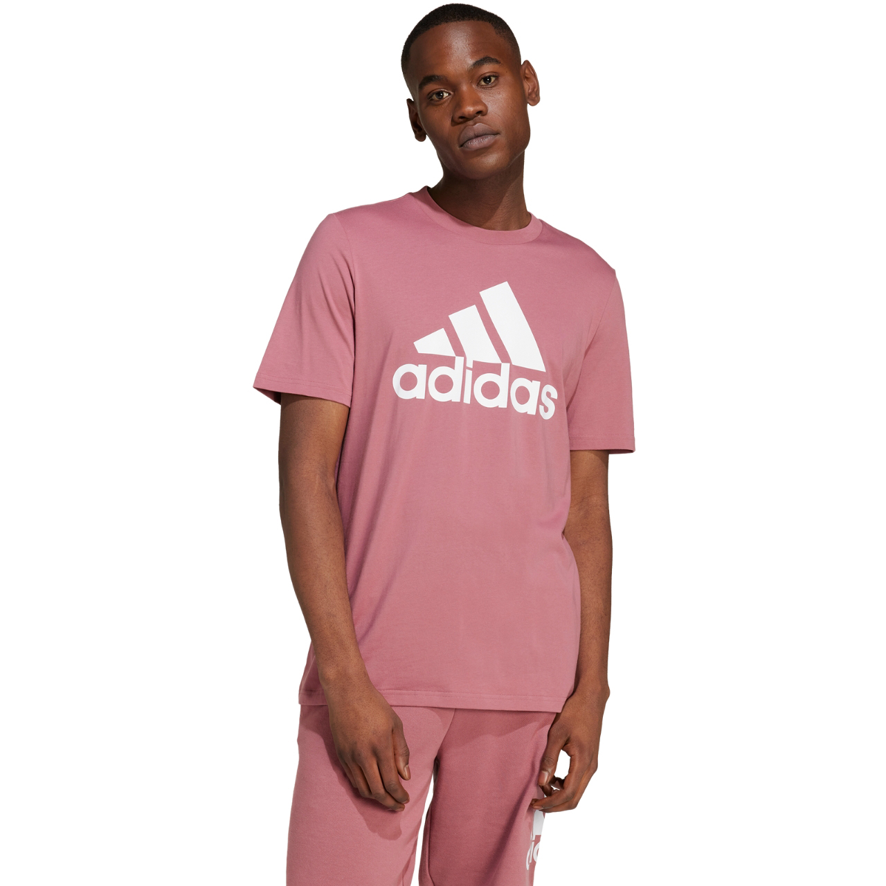 Koszulka męska adidas Essentials Single Jersey Big Logo Tee różowa – ujęcie 4