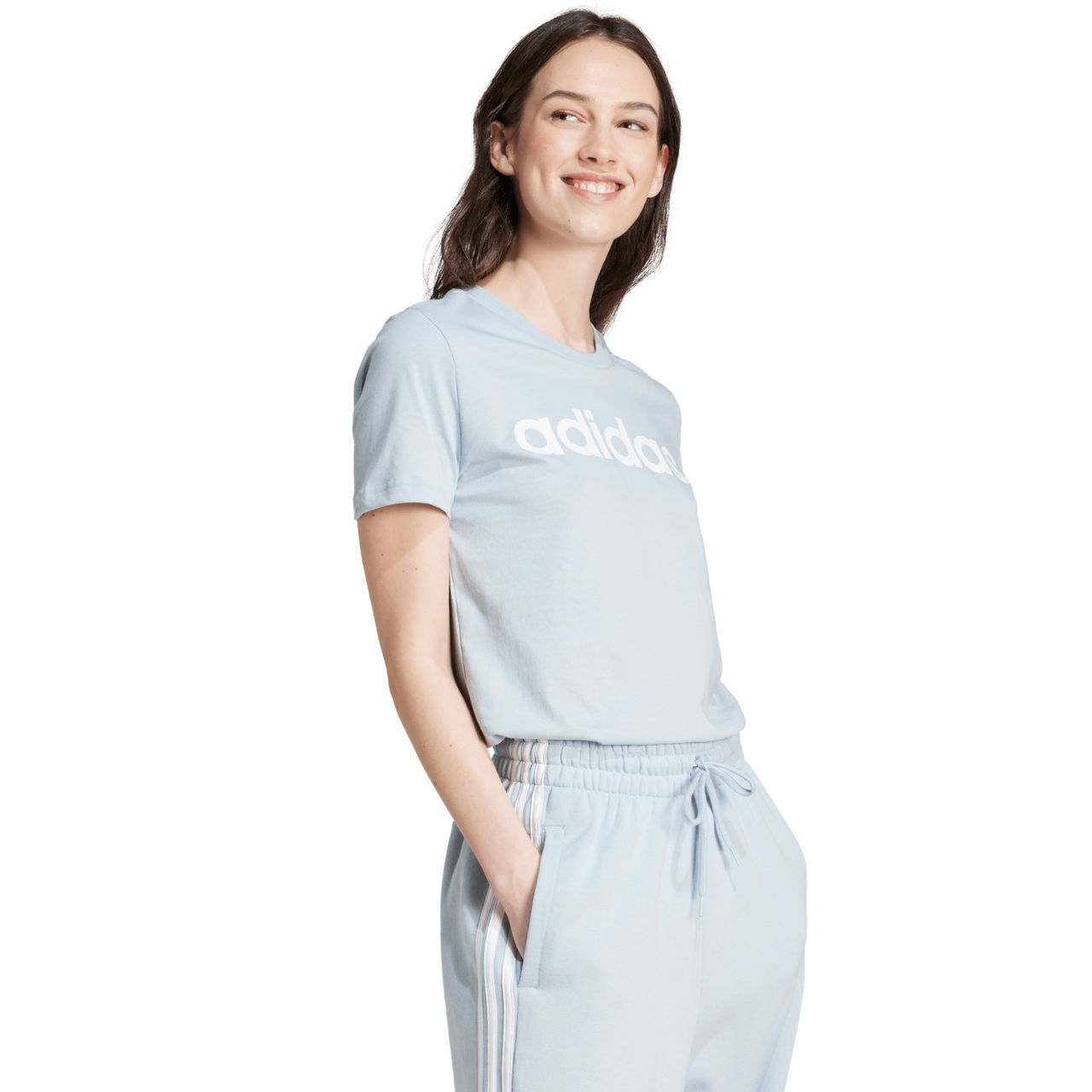 Koszulka damska adidas Loungewear Essentials Slim Logo Tee niebieska – ujęcie 3