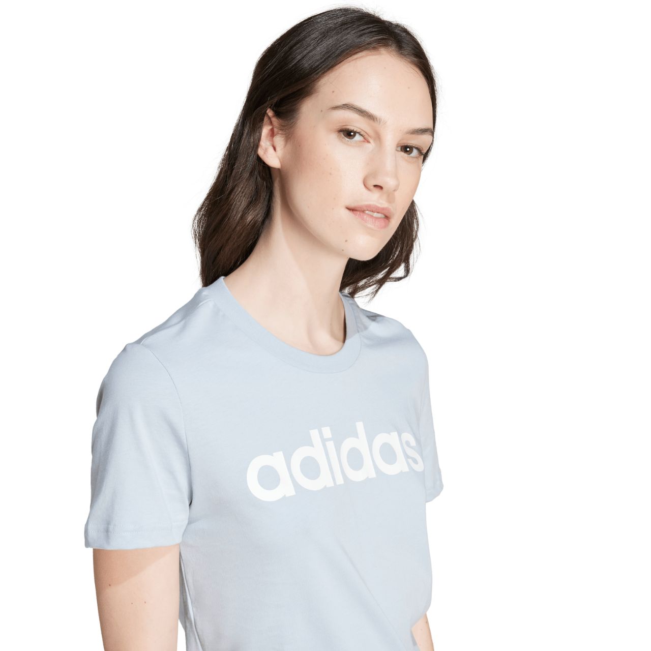 Koszulka damska adidas Loungewear Essentials Slim Logo Tee niebieska – ujęcie 5