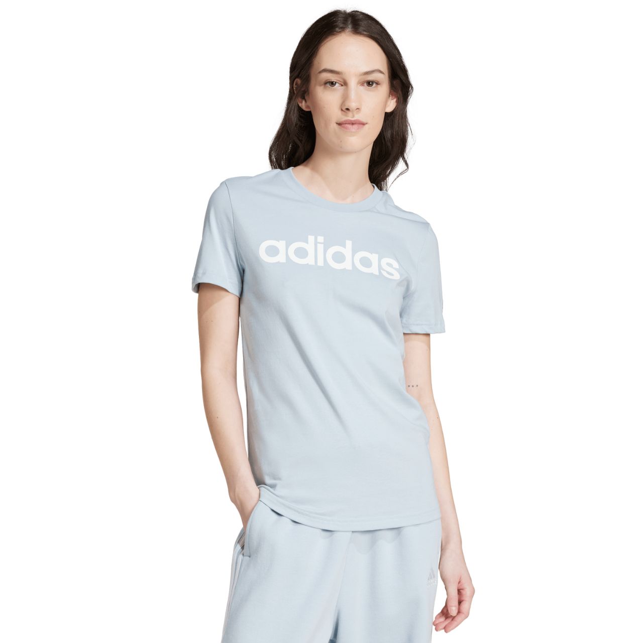 Koszulka damska adidas Loungewear Essentials Slim Logo Tee niebieska