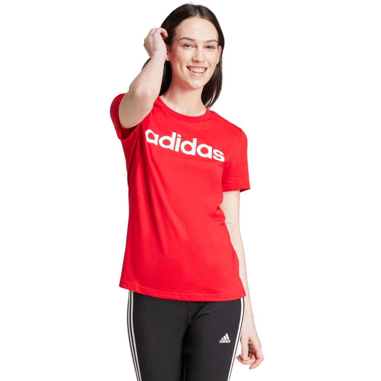 Koszulka damska adidas Loungewear Essentials Slim Logo Tee czerwona – ujęcie 4