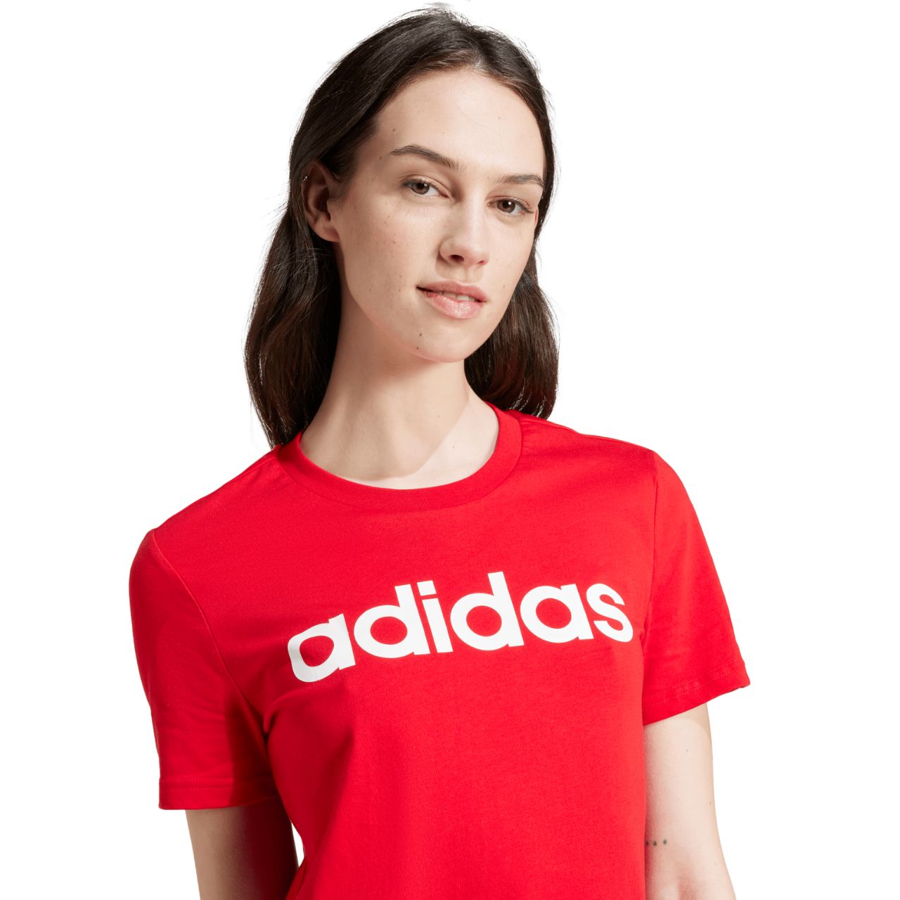 Koszulka damska adidas Loungewear Essentials Slim Logo Tee czerwona – ujęcie 5