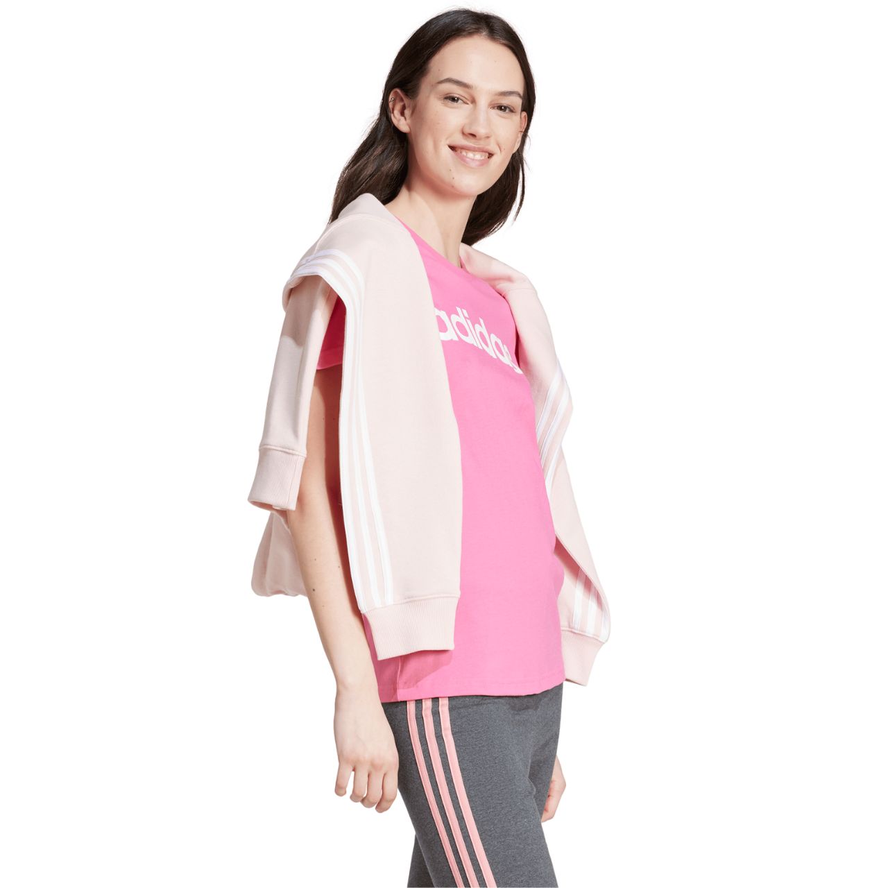 Koszulka damska adidas Loungewear Essentials Slim Logo Tee różowa – ujęcie 3