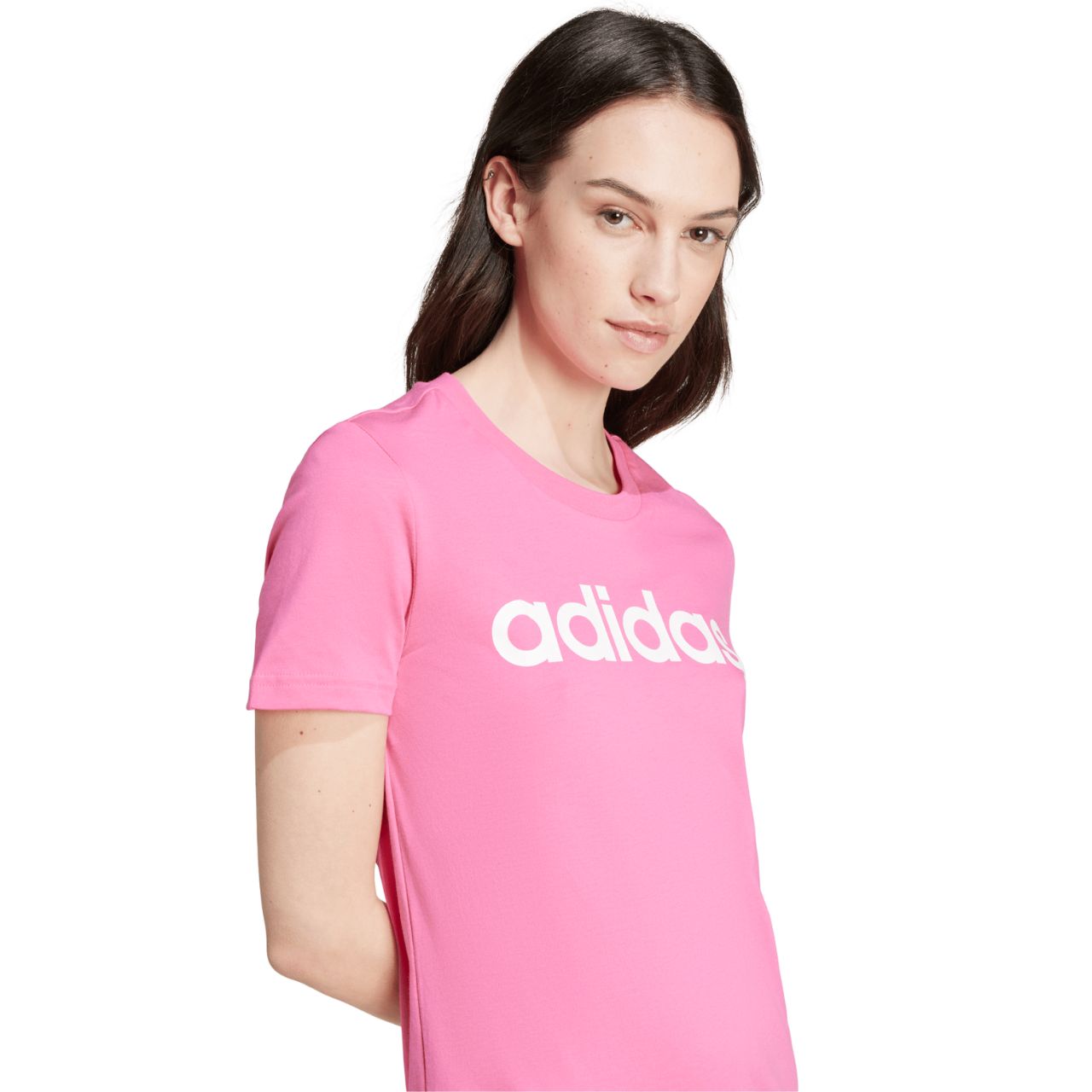 Koszulka damska adidas Loungewear Essentials Slim Logo Tee różowa – ujęcie 5
