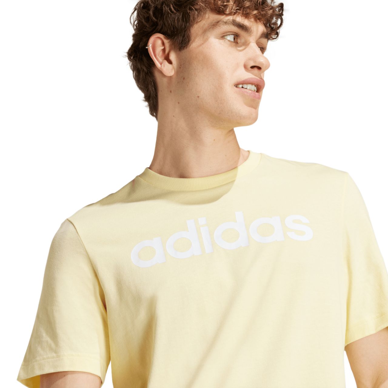 Koszulka męska adidas Essentials Single Jersey Linear Embroidered żółta – ujęcie 5