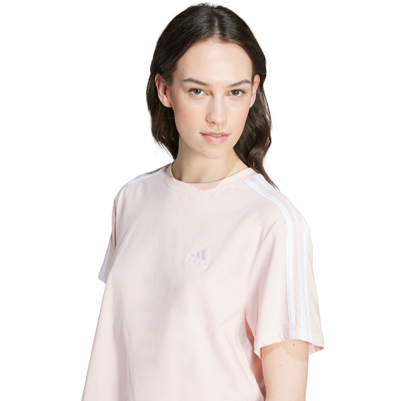 Koszulka damska adidas Essentials 3-Stripes Single Jersey Crop Top różowa – ujęcie 4
