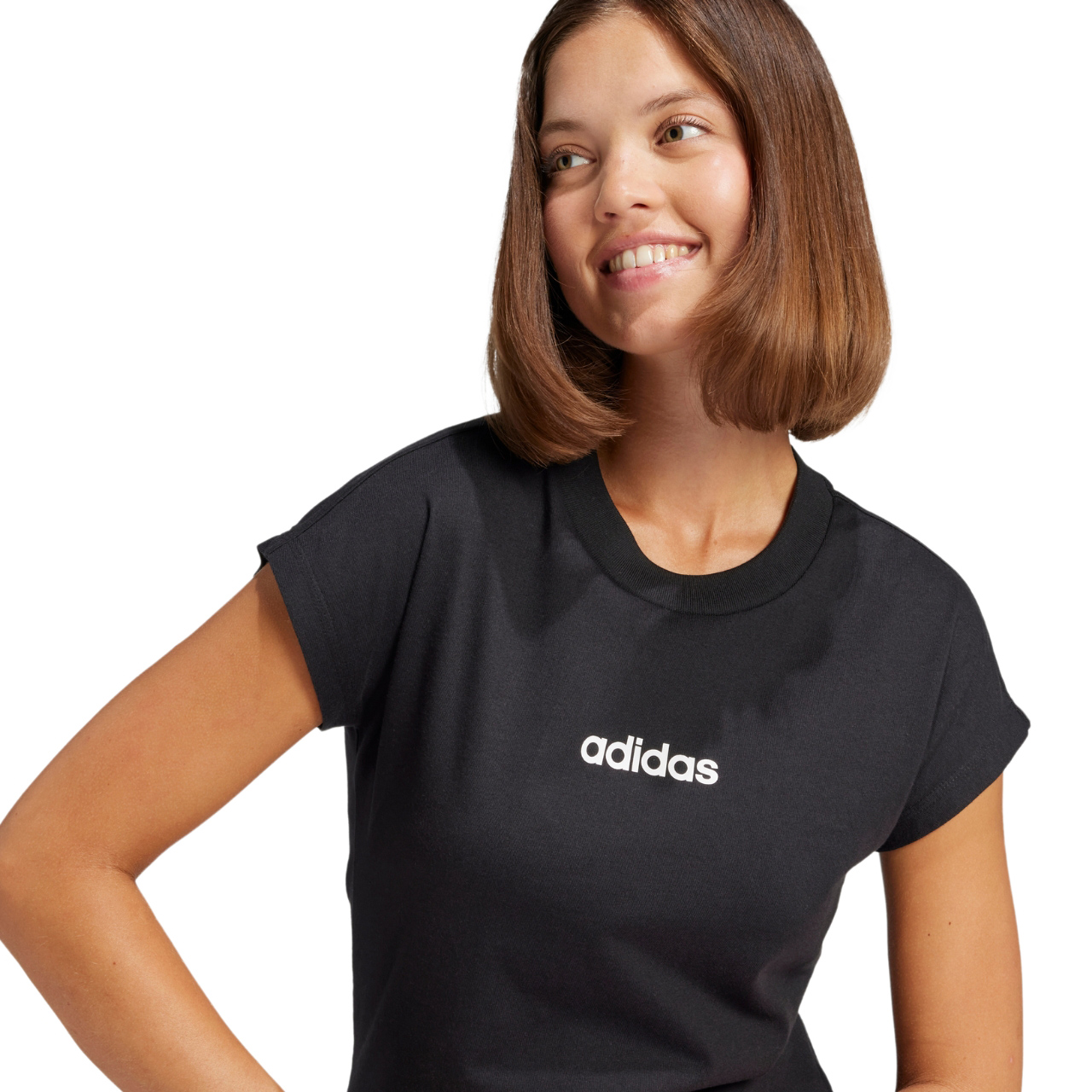 Koszulka damska adidas Essentials Linear Cotton czarna – ujęcie 5