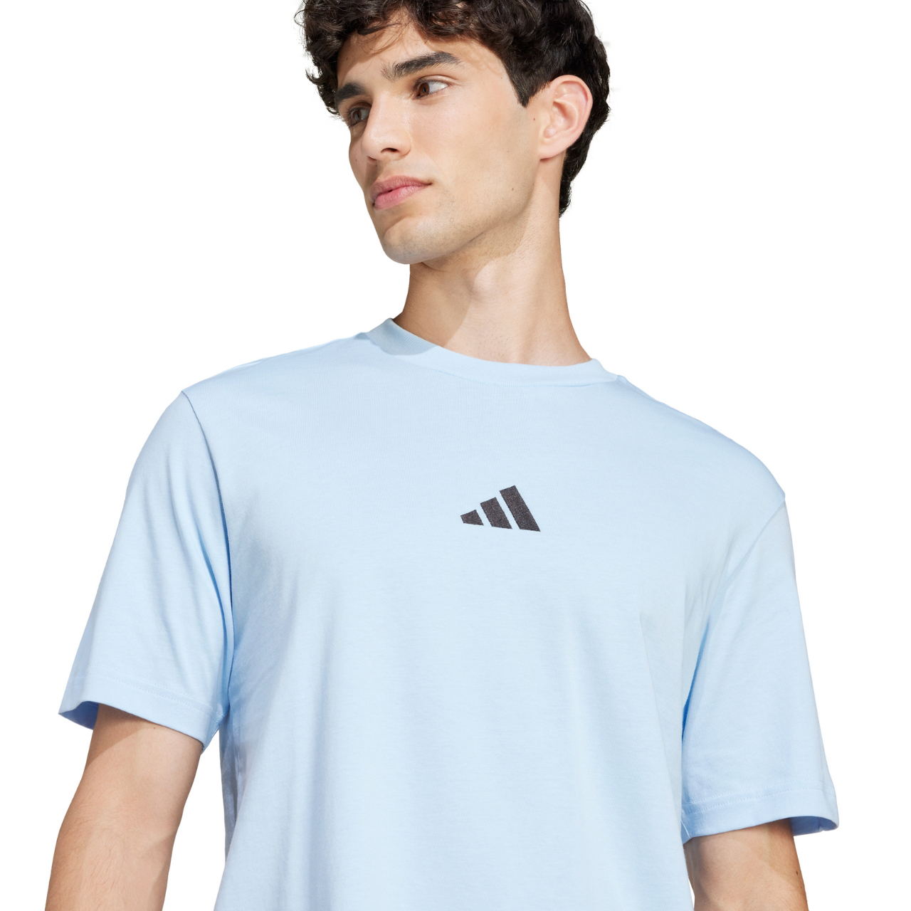 Koszulka męska adidas Essentials Small Logo Single Jersey niebieska – ujęcie 4