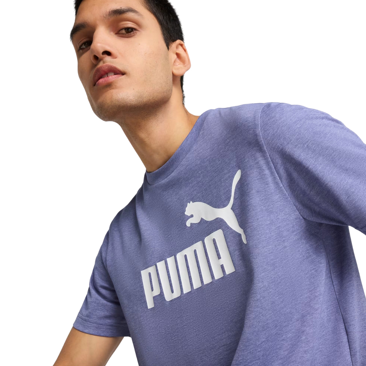 Koszulka męska Puma Ess No.1 Logo Heathear Tee fioletowa – ujęcie 3