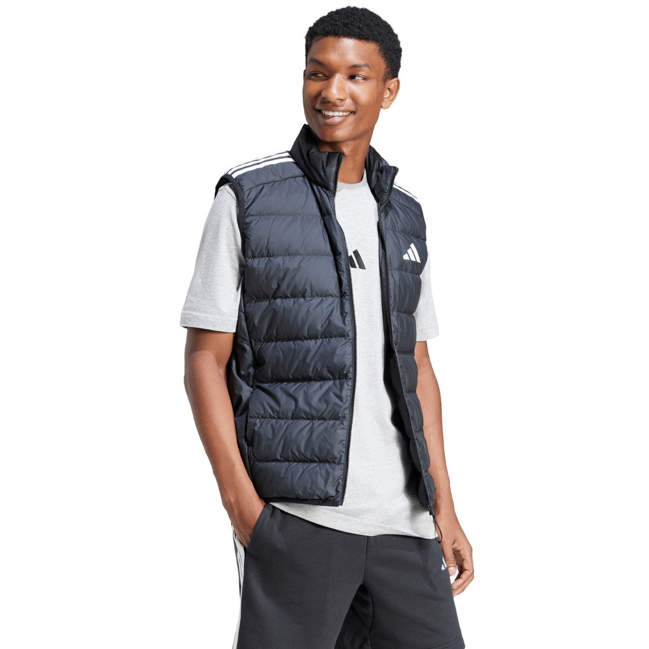 Koszulka męska adidas Essentials 3-Stripes Single Jersey szara – ujęcie 4