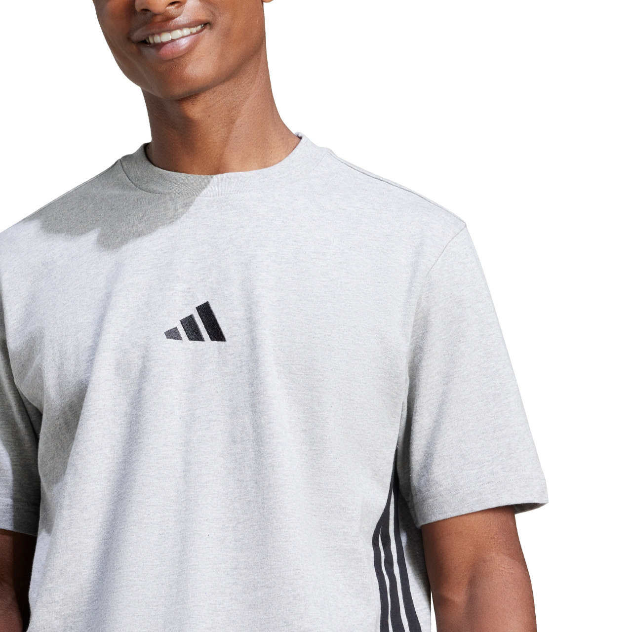 Koszulka męska adidas Essentials 3-Stripes Single Jersey szara – ujęcie 5